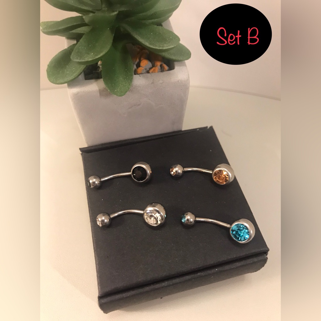Set B- 16g 4 Pcs Cz Multicolored Belly Rings Surgical Stainless Steel Nwt 18$